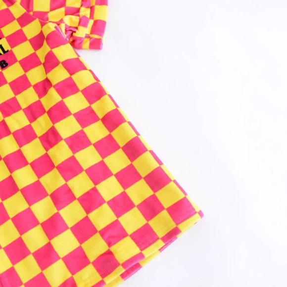 Anti Social Social Club Pink Yellow Checker Velour 2 Piece Pajamas 100% Cotton S - Picture 5 of 16